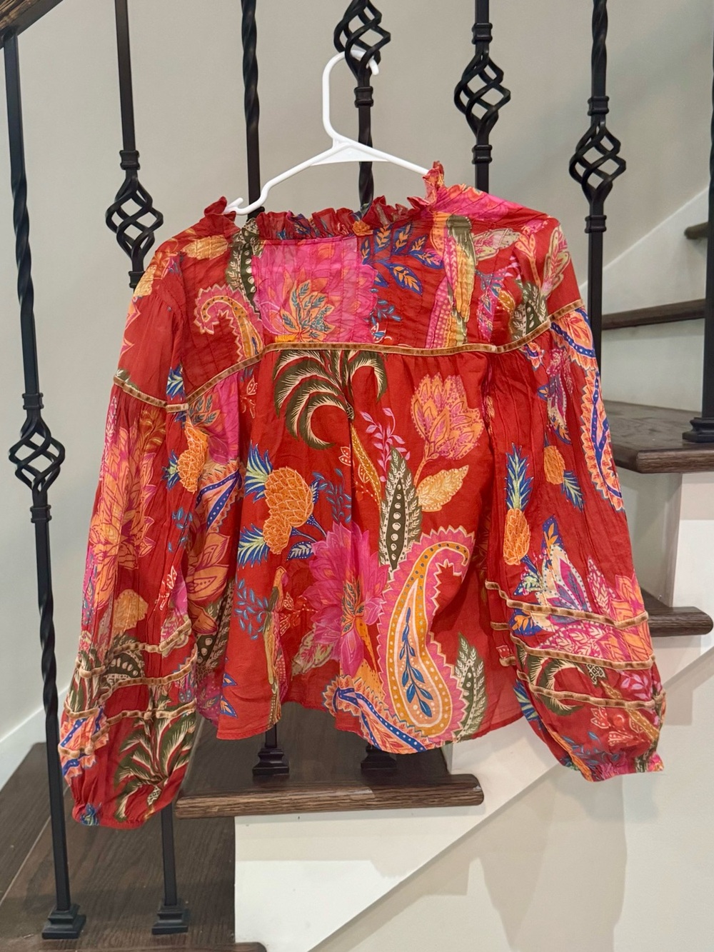 FARM Rio Red Tropical Pineapple Ruffle Blouse - Picture 6 of 9